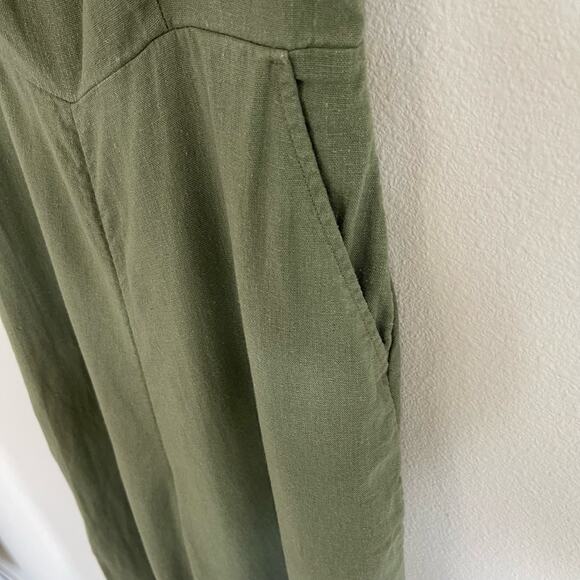 Old Navy Green Linen Wide Leg Square Neck Smocked Jumpsuit (Small) - Picture 5 of 9